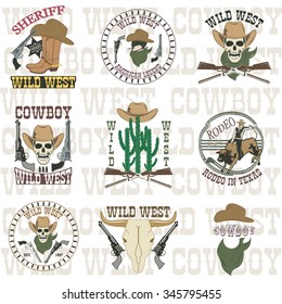 Set of wild west cowboy designed elements