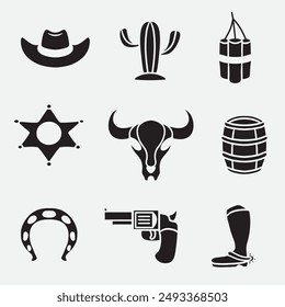 set of wild west icon good for logo, symbol, silhouette design, icons design