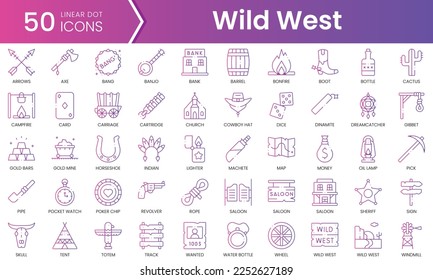 Set of wild west icons. Gradient style icon bundle. Vector Illustration