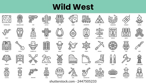 Set of wild west icons. Linear style icon bundle. Vector Illustration