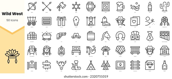 Set of wild west Icons. Simple line art style icons pack. Vector illustration