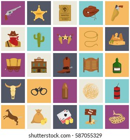 Set of wild west theme color flat icons for web and mobile design