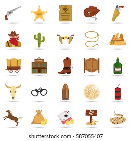 Set of wild west theme color flat icons for web and mobile design