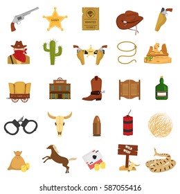Set of wild west theme color flat icons for web and mobile design