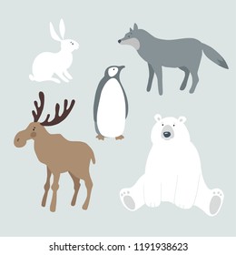 Set Wild Winter Animals Bird Cute Stock Vector (Royalty Free ...