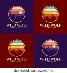 Set of Wild Wolf Vintage Logo Stock Vector