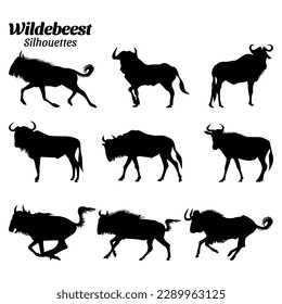 Set wildebeest silhouette vector illustration.