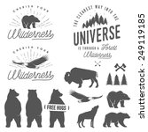 Set of wilderness quotes, emblems, silhouettes and design elements