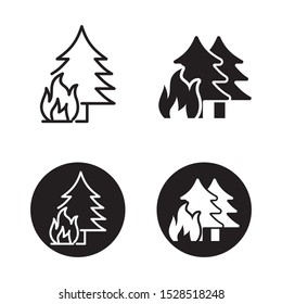 Set of wildfire icon with line and silhouette design