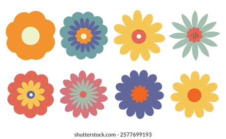 Set of wildflowers. Abstract botany flowers icon, colorful botanical style for fabric, banners, wallpaper, posters, websites, online shopping.Vector illustration design and creative idea,eps 10.