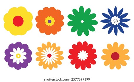 Set of wildflowers. Abstract botany flowers icon, colorful botanical style for fabric, banners, wallpaper, posters, websites, online shopping.Vector illustration design and creative idea,eps 10.