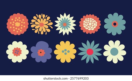 Set of wildflowers. Abstract botany flowers icon, colorful botanical style for fabric, banners, wallpaper, posters, websites, online shopping.Vector illustration design and creative idea,eps 10.