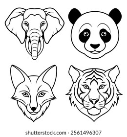 Set of Wildlife Animal Head Line Art Illustration