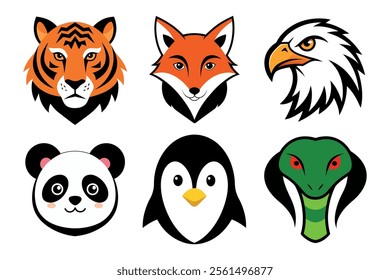 Set of Wildlife Animal Head Vector Art Illustration