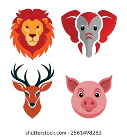 Set of Wildlife Animal Head Vector Art Illustration 2