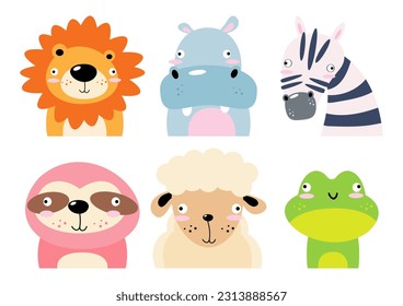 Set of wildlife animals . Dumb face . Vector illustration .