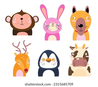 Set of wildlife animals . Dumb face . Vector illustration .