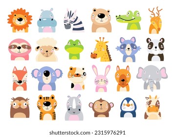 Set of wildlife animals . Dumb face . Vector illustration .