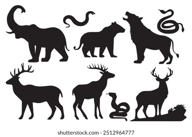 Set of wildlife animals illustration.Animals silhouette.Vector illustration