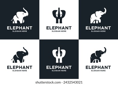 conjunto de elefante de la fauna silvestre , animal grande, leal , plantilla de diseño de logotipo.