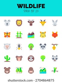 set of Wildlife flat icons for logo and web. Vector illustration 