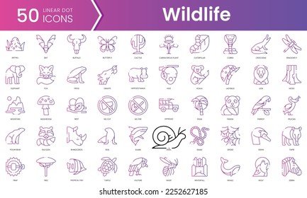 Set of wildlife icons. Gradient style icon bundle. Vector Illustration