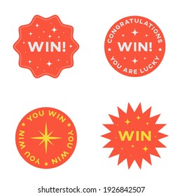 Set of Win Circle Stickers. Congratulations You Win Banners Collection.