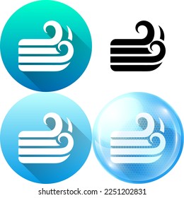 Set of Wind Blow, Air Element Symbol Material Flat Round Icon, Silhouette, Long Shadow Circle Bubble Minimalistic Isolated on White Background.