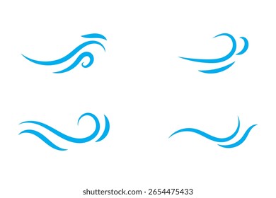 Satz von Windstoß-Symbol, Meereswellen-Symbol, Windstoß-Symbol auf weißem Hintergrund.