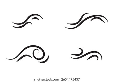 set of wind blow icon, sea wave icon, wind blowing icon on white background.