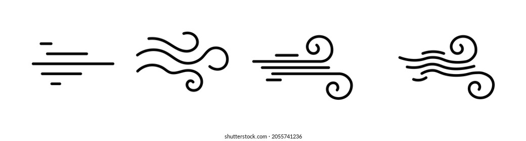 Set wind blow line icon. Blowing wind outline icons. Vector illustration.