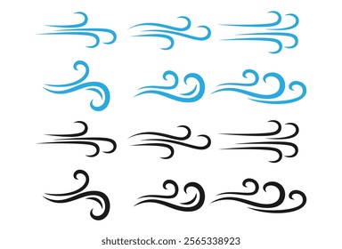 Set wind blow line icon. Blowing wind outline icons. Windy weather symbol, logo - vector design template