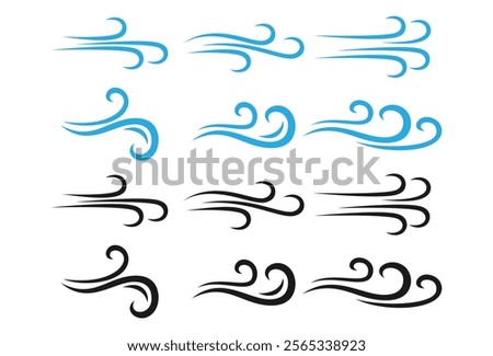 Set wind blow line icon. Blowing wind outline icons. Windy weather symbol, logo - vector design template