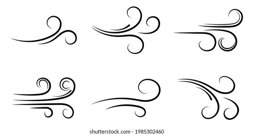 Set wind blow line icons. Blowing wind black outline icons. Design for for app and website