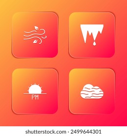 Set Wind, Icicle, Sunset and Fog and cloud icon. Vector