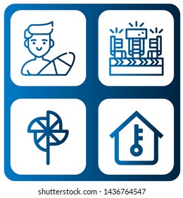 Set of wind icons such as Surfer, Fans, Pinwheel, Temperature , wind