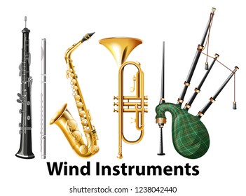 Ilustración de conjunto de instrumentos de viento