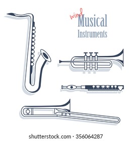 Set Wind Instruments Musical Instruments Monochrome Stock Vector ...