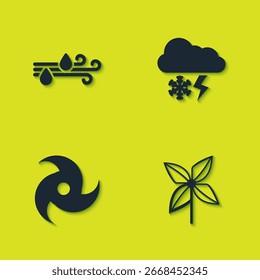 Establece Viento y lluvia, Molinete, Tornado y Nube con el icono de rayo de nieve. Vector
