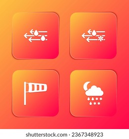 Set Wind and rain, with snow, Cone meteorology windsock wind vane and Cloud moon icon. Vector