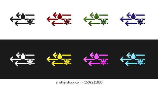 Set Wind and rain with snow icon isolated on black and white background. Windy weather.  Vector Illustration