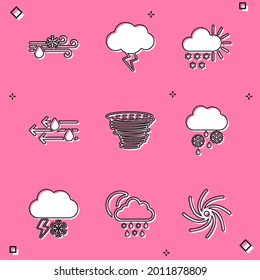 Set Wind and rain with snow, Storm, Cloudy, Tornado, lightning and rain, moon icon. Vector