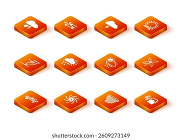 Set Wind and rain with snow, Tornado, Cloudy sun, rain,, swirl and Pinwheel icon. Vector
