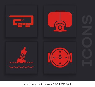 Set Wind rose, Diving belt, Diving mask and Floating buoy on the sea icon. Vector