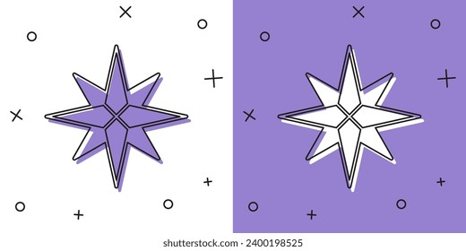Set Wind rose icon isolated on white and purple background. Compass icon for travel. Navigation design.  Vector