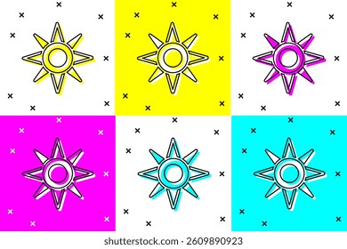 Set Wind rose icon isolated on color background. Compass icon for travel. Navigation design.  Vector