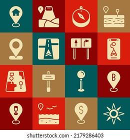 Set Wind rose, Location, City map navigation, Compass, Gps device with, house and Road traffic sign icon. Vector
