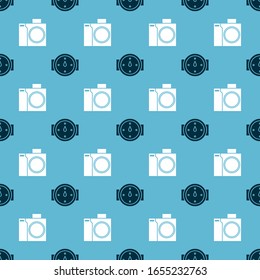 Set Wind rose and Photo camera for diver on seamless pattern. Vector