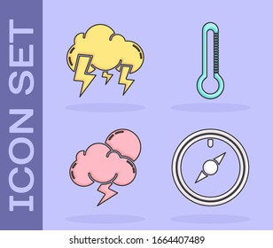 Set Wind rose, Storm, Storm and Thermometer icon. Vector