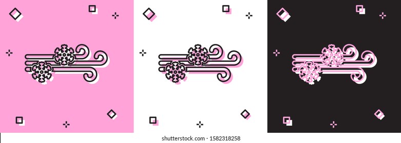 Set Wind and snow icon isolated on pink and white, black background. Windy weather.  Vector Illustration